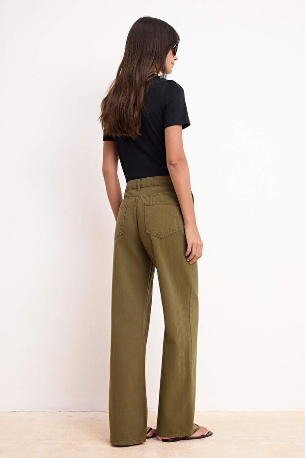 Haki DÖKÜMLÜ Yüksek Bel %100 Pamuk Wide Leg Jeans TWOSS26JE00014 - 4