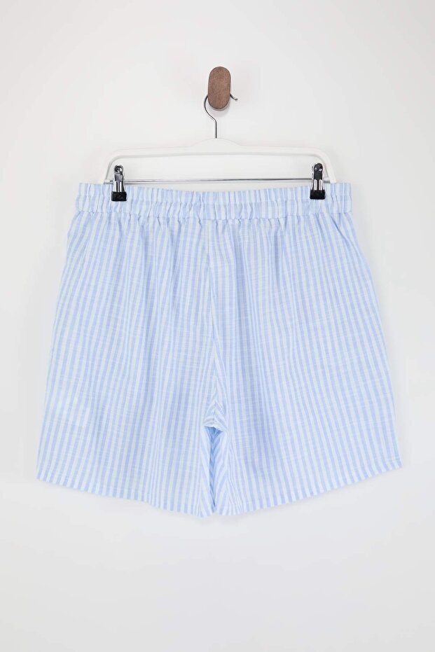 Mavi Çizgili Şort-Pantolon Paket Dokuma Büyük Beden Pijama Altı TBBSS26IA00009 - 11