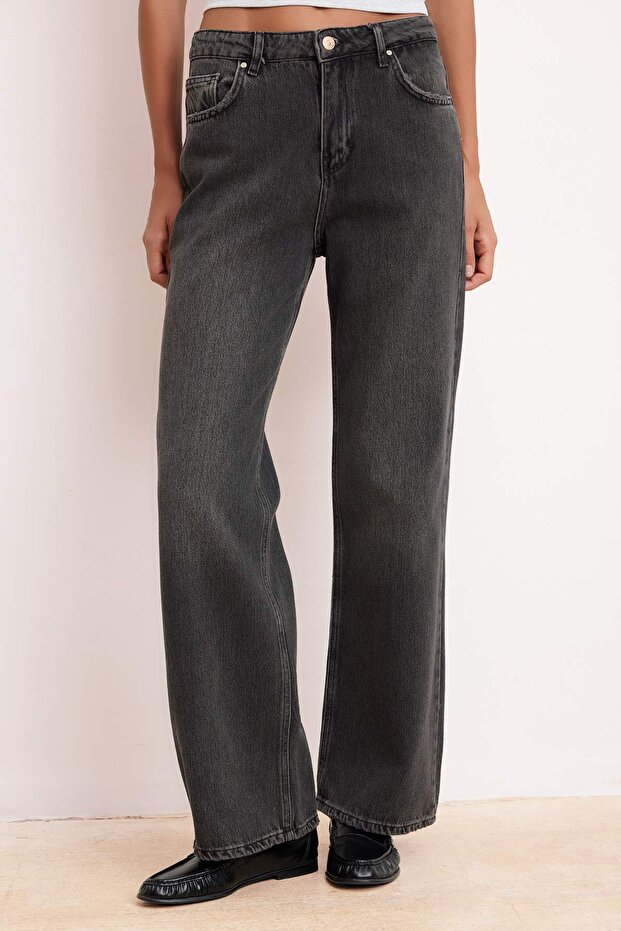 Siyah More Sustainable YUMUŞACIK Tencel Karışımlı Yüksek Bel Wide Leg Jeans TWOSS26JE00134 - 4