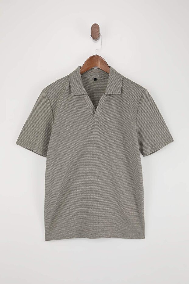 Haki Regular/Normal Kesim Dokulu Polo Yaka T-shirt TMNSS26PO00009 - 4