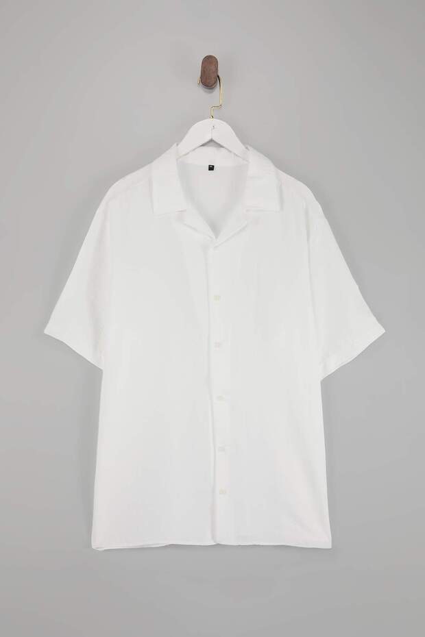 Beyaz Geniş Kalıp/Oversize Erkek Apaş Yaka Erkek Büyük Beden Dokuma Gömlek TMNSS26AX00001 - 3