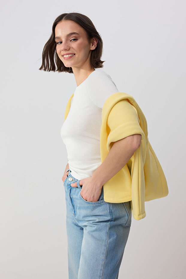 Wardrobe Essentials-Ekru Fitted Truvakar Büzgülü Modal Premium Örme Bluz TWOSS26BZ00355 - 2