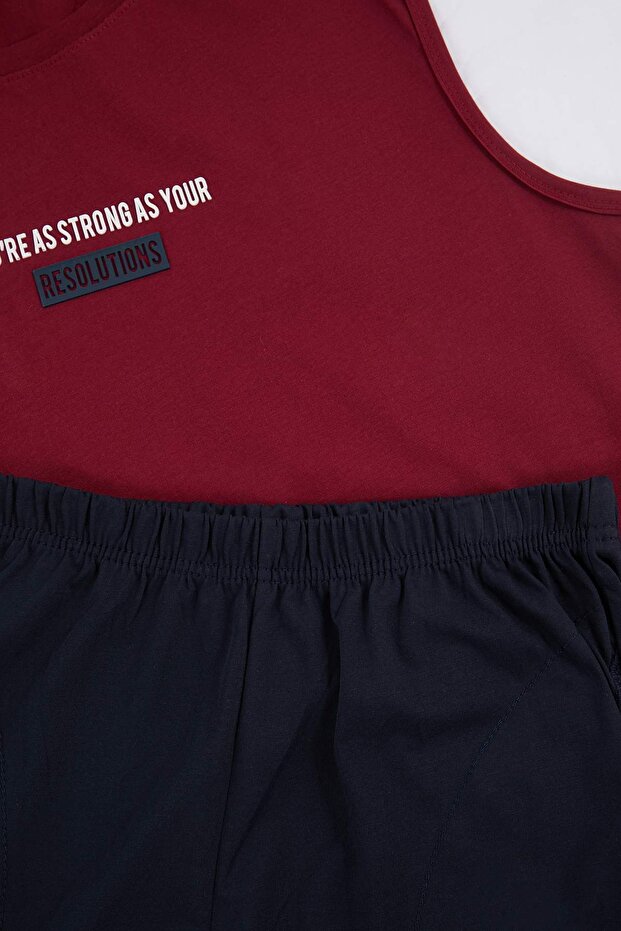 Bordo Regular/Normal Kesim Baskılı Pamuklu Atlet-Şort Pijama Takımı TMNSS26PT00045 - 8