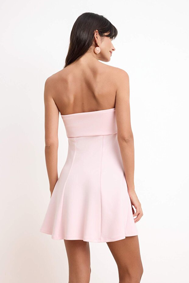 Açık Pembe Belden Açılan Straplez Kolsuz Soft Touch Örme Elbise TWOSS26EL00236 - 4