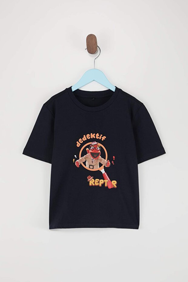 Lacivert Dedektif Reptır Baskılı Erkek Çocuk Örme T-Shirt TKDSS26TS00060 - 2