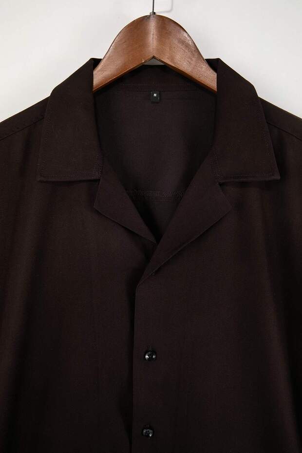 Kahverengi Normal Kalıp/Regular Fit &100 Pamuk Gabardin Kısa Kol Dokuma Erkek Gömlek TMNSS26GO00016 - 5