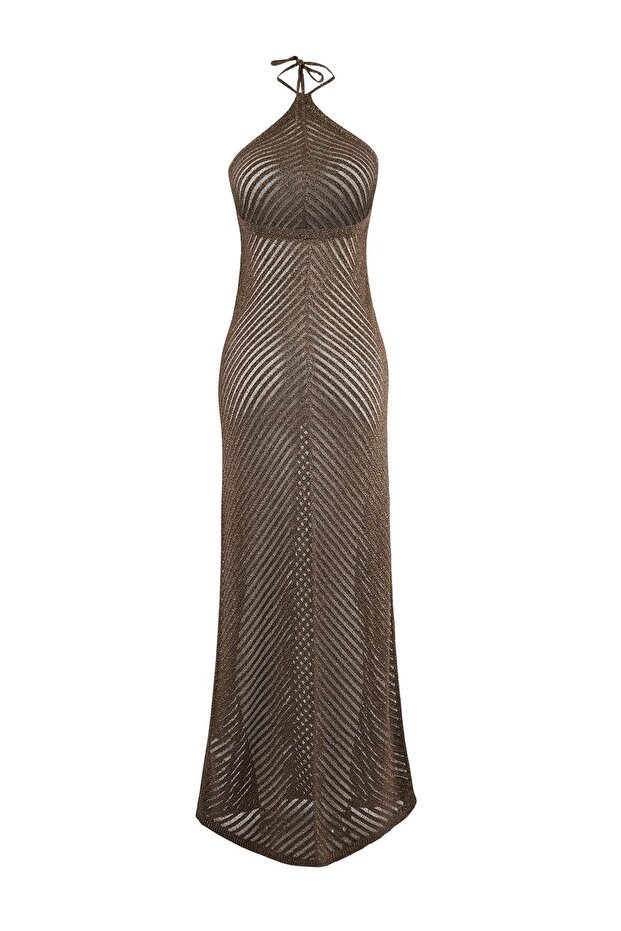 Kahverengi Triko Maxi Plaj Elbise TBESS25EL00150 - 6