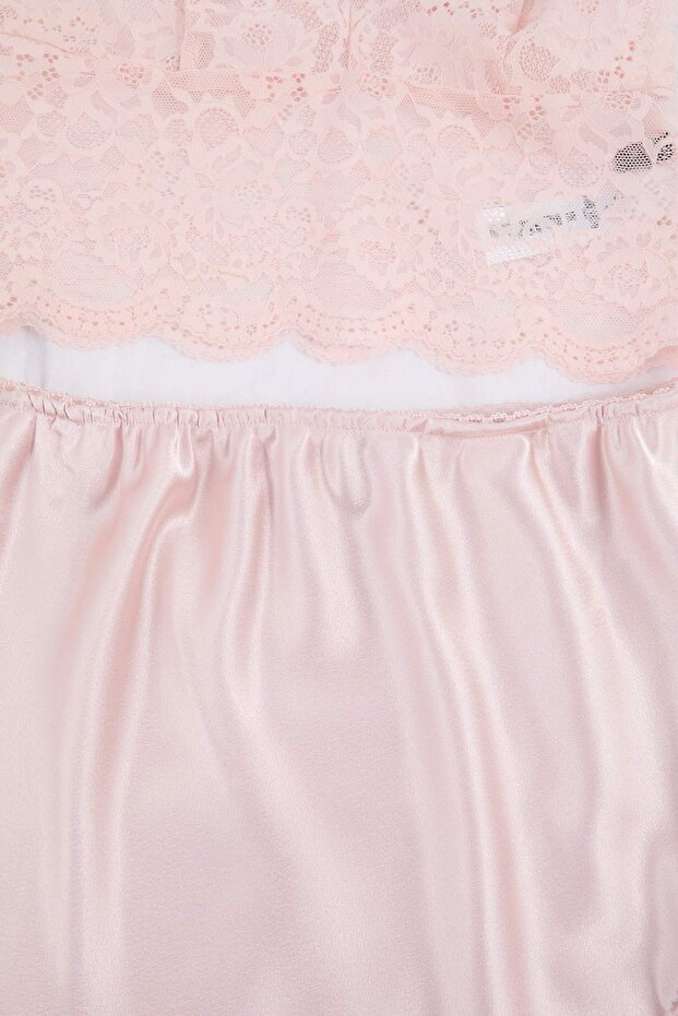 Pudra Dantel Detaylı Etekli Saten Dokuma Pijama Takımı THMSS26PT00100 - 5