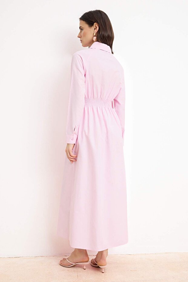 Açık Pembe Pamuklu Kovboy Püskül Detay Astarsız Düz Dokuma Tesettür Elbise TCTSS26EB00094 - 4