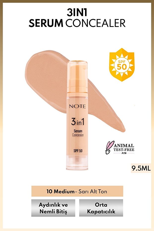 3 in 1 Serum Concealer Spf 50 Moisturizing and Brightening under Eye Concealer - 10 Medium