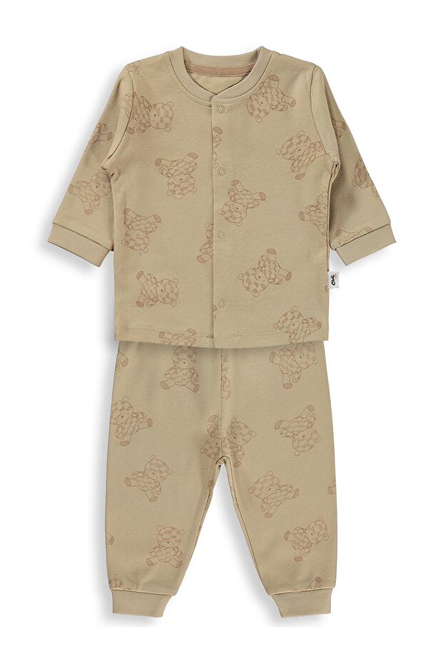 Teddy Bear Printed 6-18 Months Pajama Set - Brown