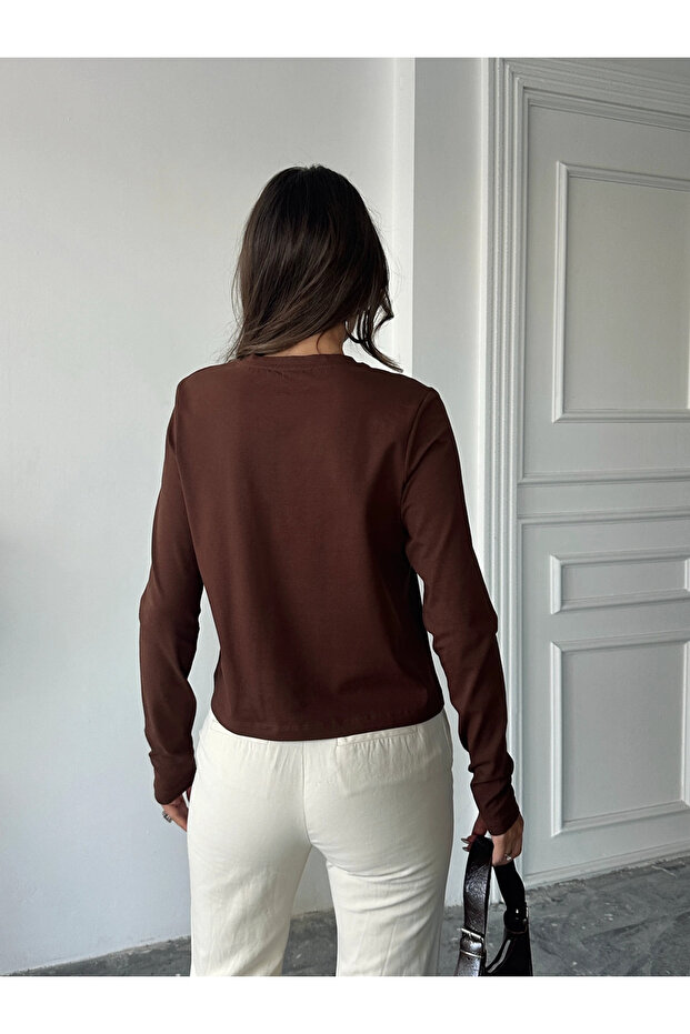Plain Basic Long Sleeve - Brown - 3
