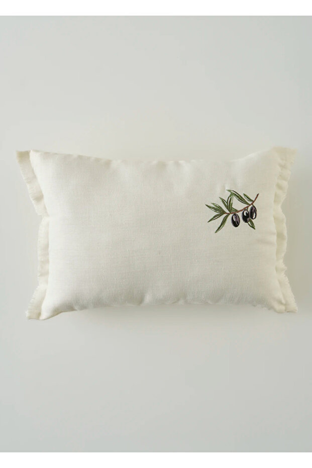 Olive Embroidered Throw Pillow Case Beige (35X50 cm)