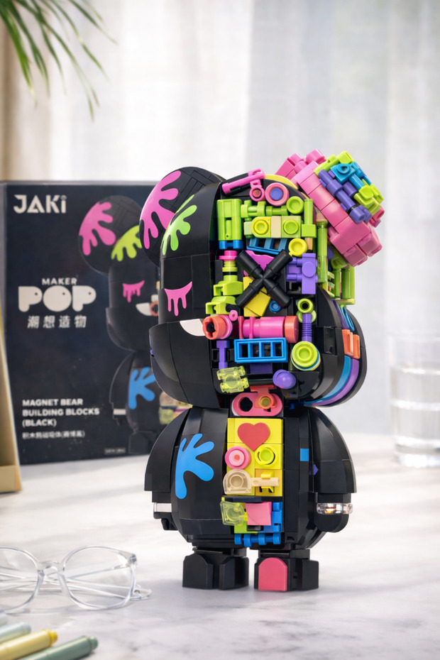 Jaki Maker Pop Magnetic Block Teddy Bear Building Set Black Magnet Bear Building Blocks 14+ Years