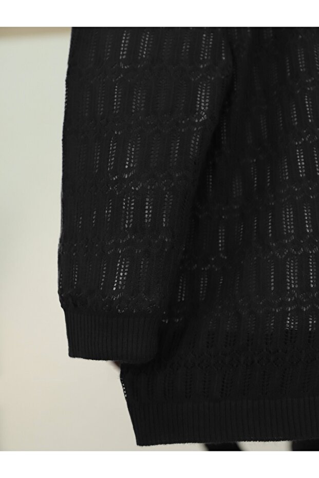 كارديجان ربيعي منقوش ومخرم - أسود - 3