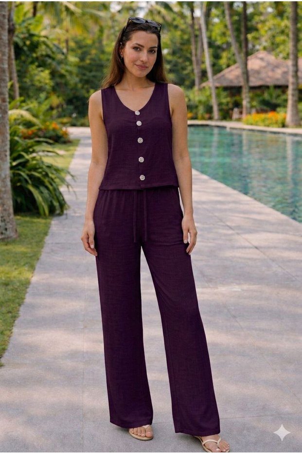 Women's Buttoned Vest Pants Suit