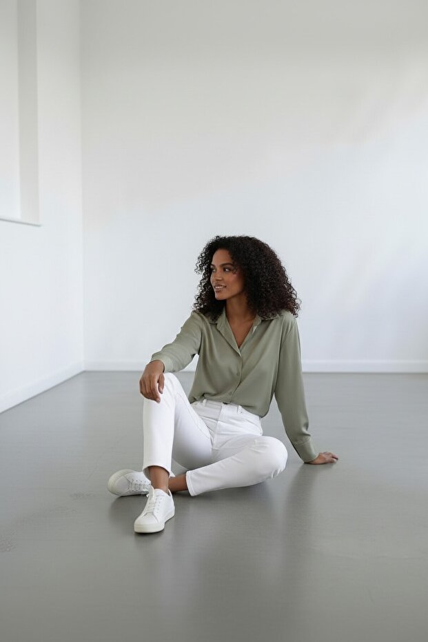 Mint Saten Basic Dökümlü Gömlek - 4