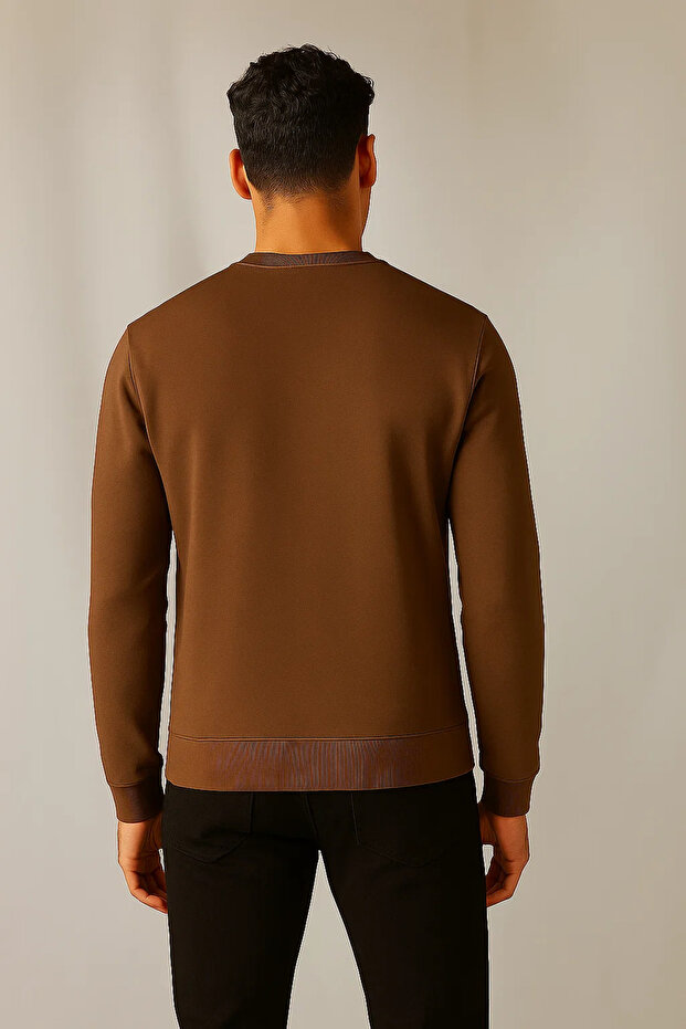 Men's Winter Thick Basic Loose Brown Sweater - 5