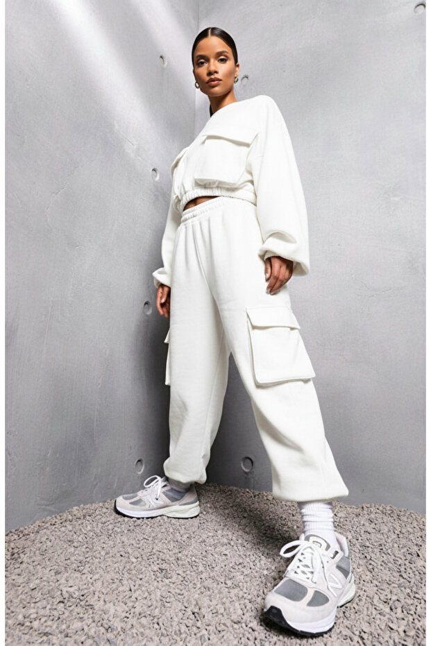 Sweatshirt with Side and Front Pocket Detail Jogger Bottom Set Women's Tracksuit Set K32 3020