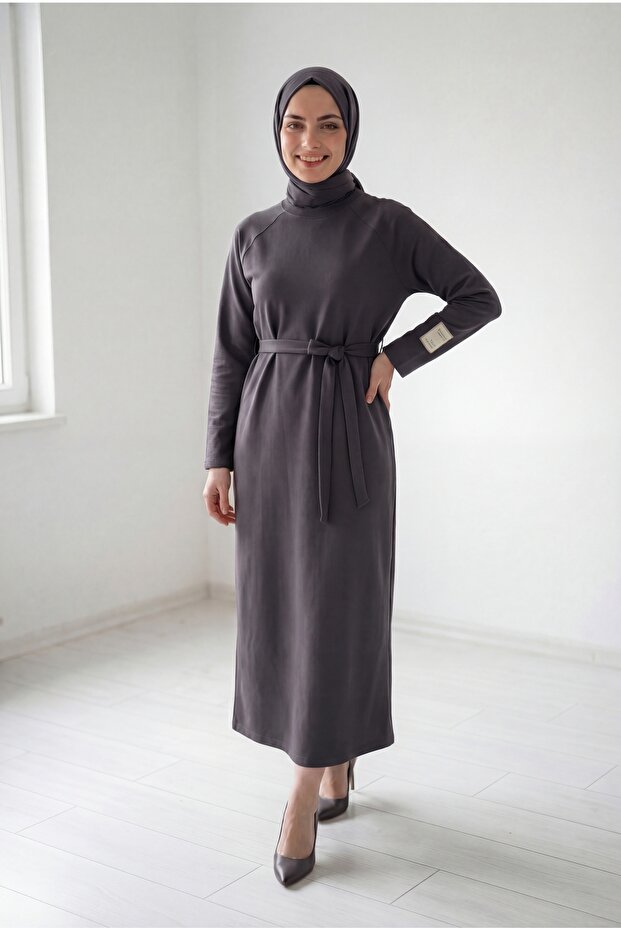 Amine Sleeve Label Detailed Dress-Eu2400 Anthracite