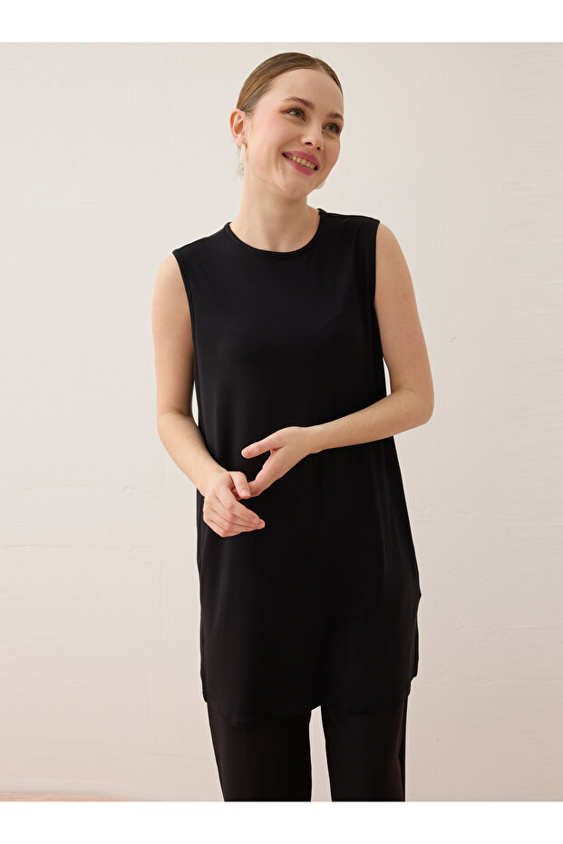 فيسكوز تونيك قماشي أساسي بدون أكمام - أسود - بنين - 4