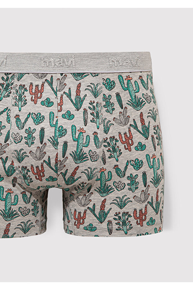 3lü Kaktüs Baskılı Gri Boxer 0912212-23854 - 2