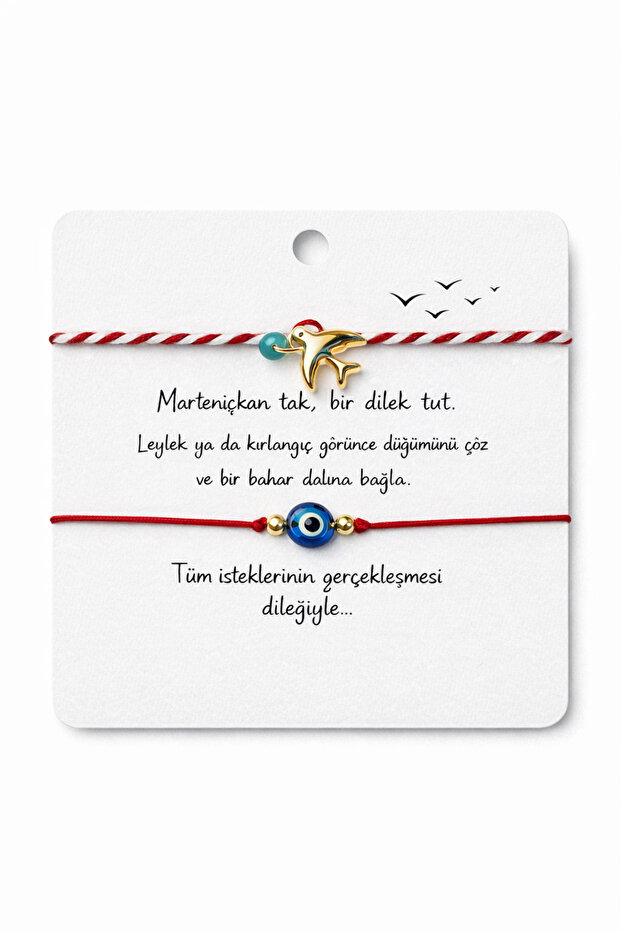 Marteniçka Lucky Bracelet Set of Two - with Swallow and Evil Eye Beads
