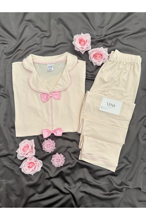 Women Bow Detailed Short Sleeve Pajama Set
