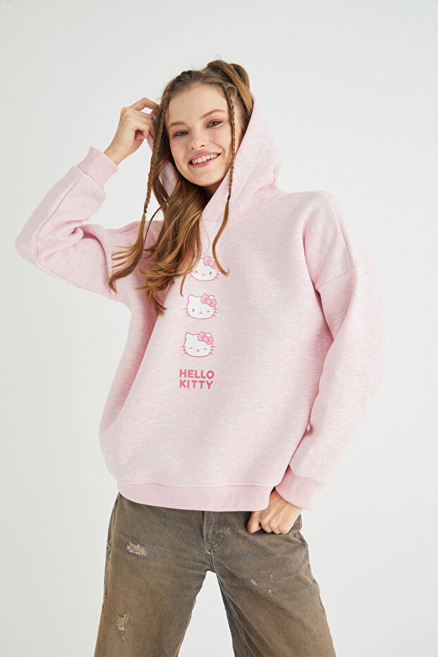 Lisanslı Baskılı Kapüşonlu Pembe Sweatshirt - 2