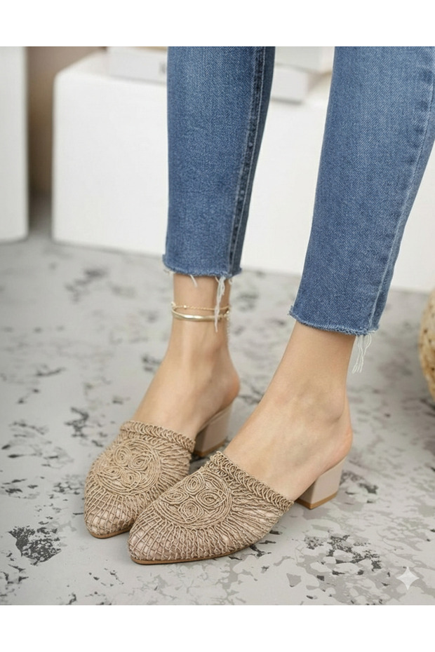 Mink Knitwear Knitted Women's Heeled Slippers
