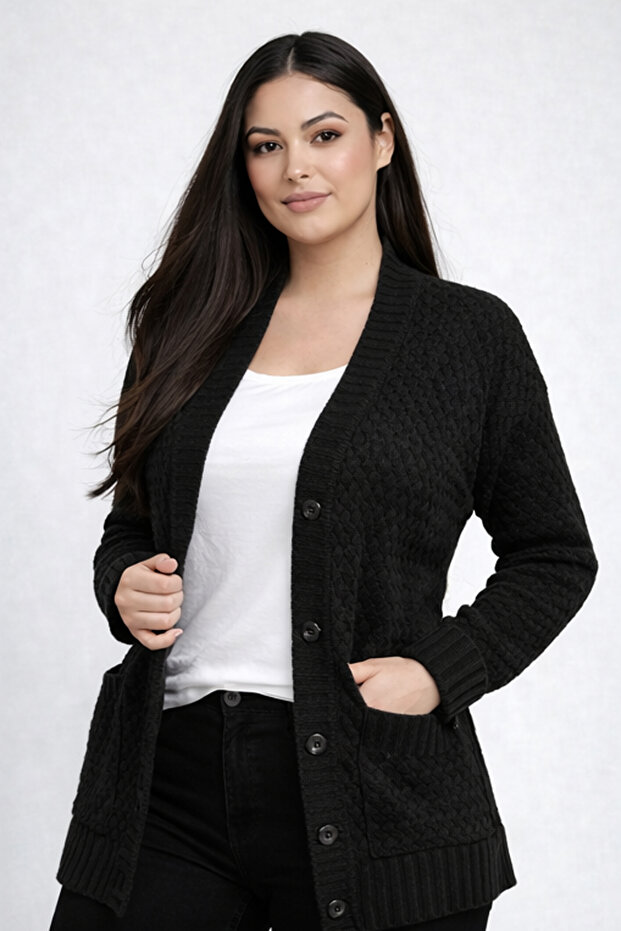Women's Basket Knit Tunic Cardigan with Pockets