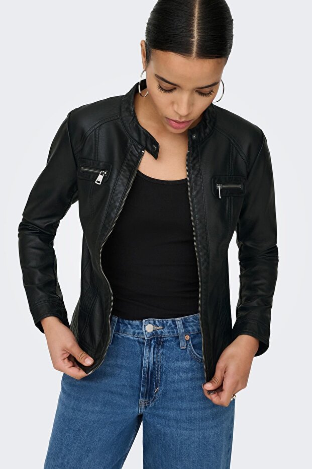 15081400 Kunstlederjacke - Schwarz