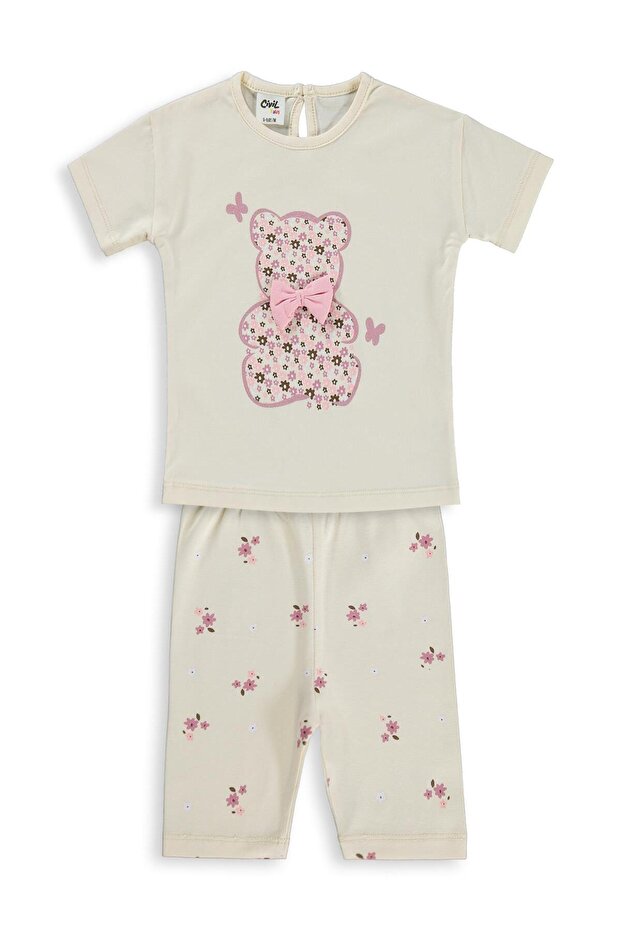 Teddy Bear Printed Bowknot Set for 6-18 Months - Ivory