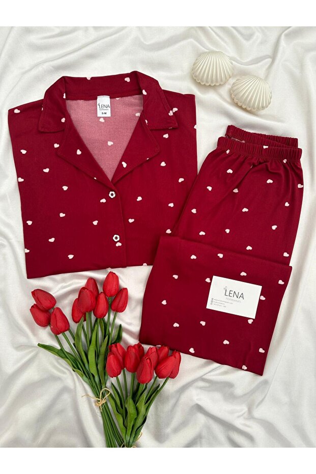 Women's Lena Heart Patterned Milan Short Sleeve Pajama Set
