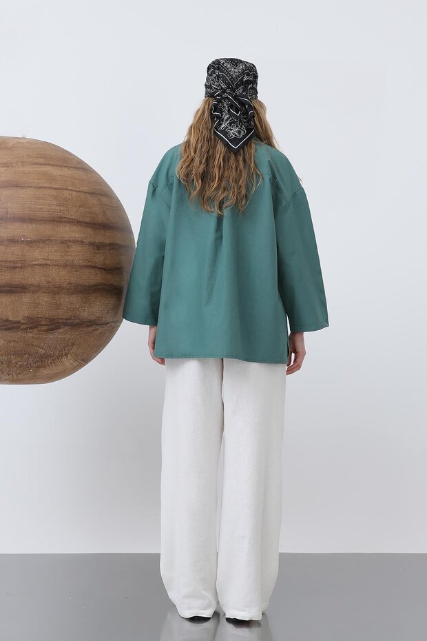 Kadın Kol Detaylı Basic Gömlek - 20655GML - GREEN - 6