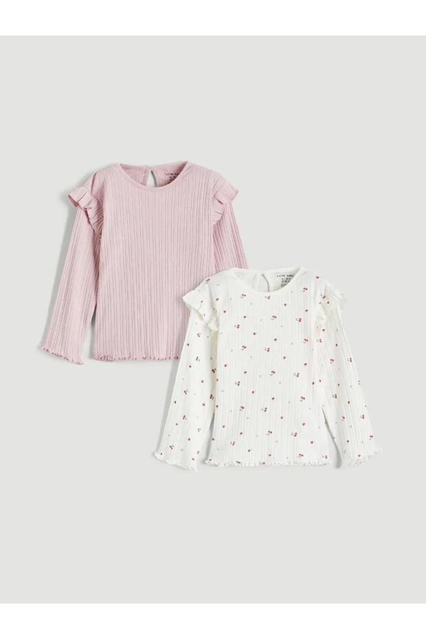 Ecru Ruffle Detailed Baby Girl Blouse 2-Pack (S6)