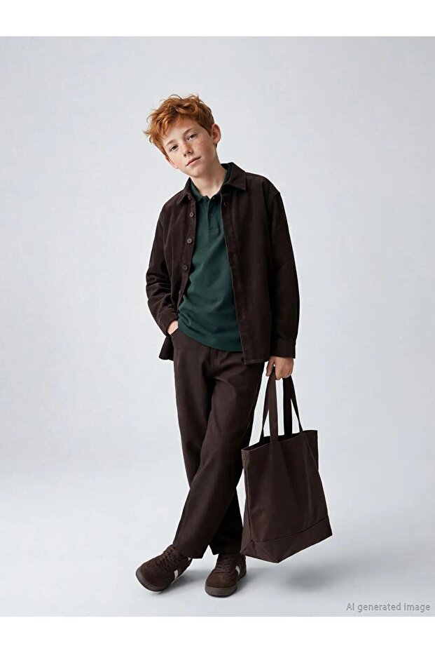 Brown Regular Fit Boys' Gabardine Trousers (S6)