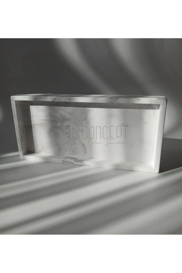 صينية ومنظم مستطيلة بمظهر رخامي مقاس 15 × 30 سم - 2