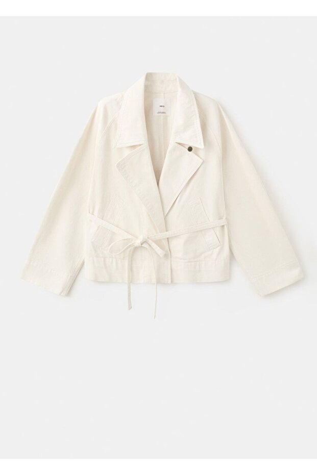 Kemerli denim trençkot - 3