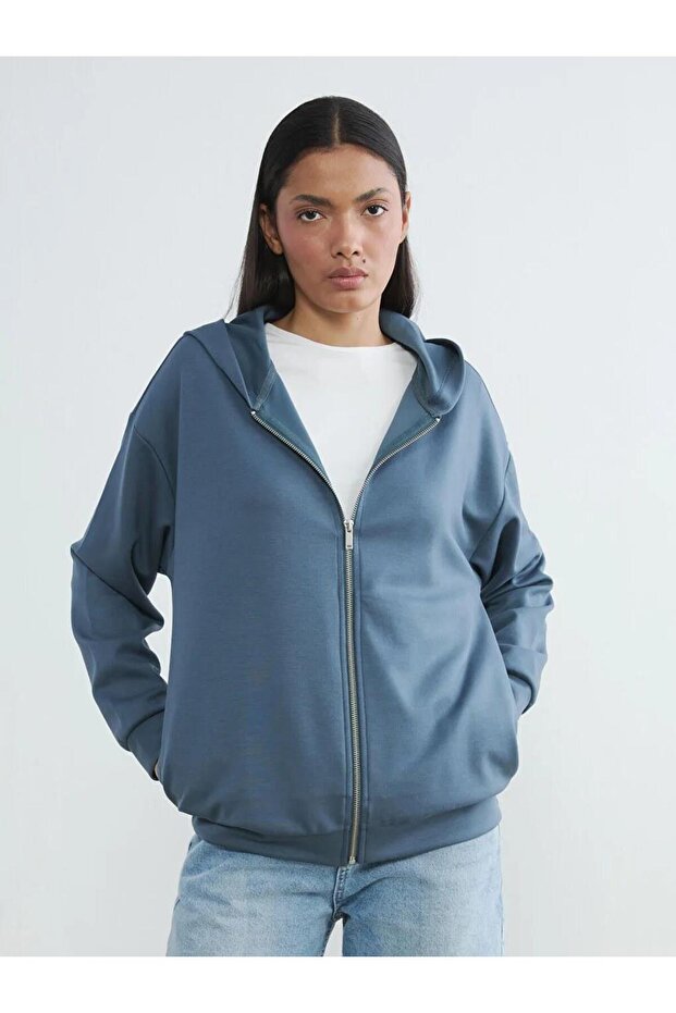 Black Hooded Soft Touch Women's Zippered Sweatshirt (S6)