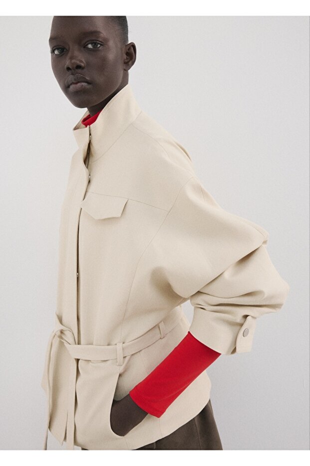 Kemerli denim ceket - 7