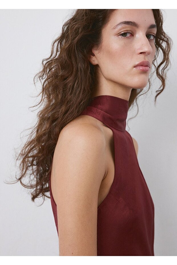 Kurdeleli halter yakalı elbise - 6