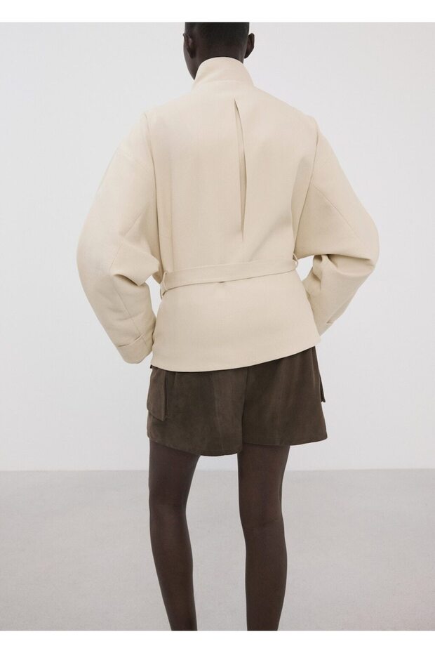 Kemerli denim ceket - 4