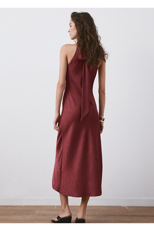 Kurdeleli halter yakalı elbise - 4