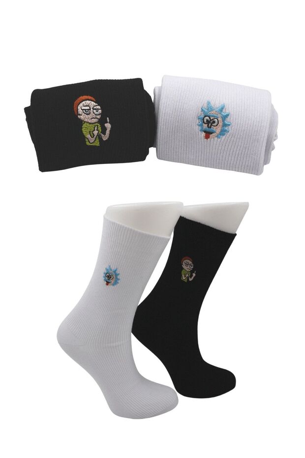Unisex Patterned Embroidered Colorful Tennis College Cotton Socks Pack of 2