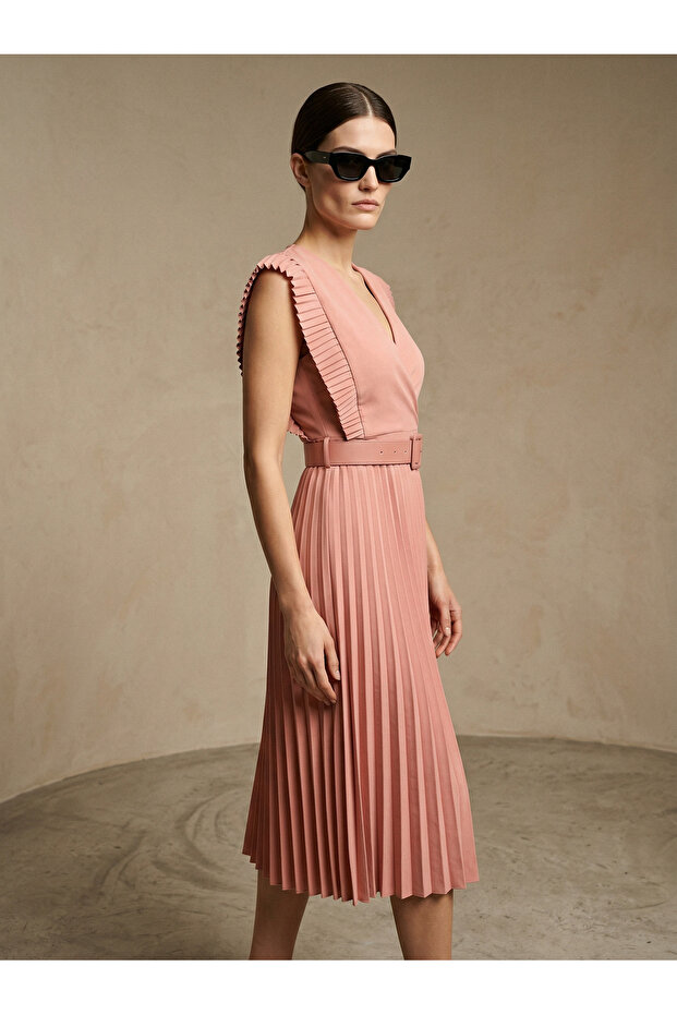 Pliseli Dabıl Elbise - 2