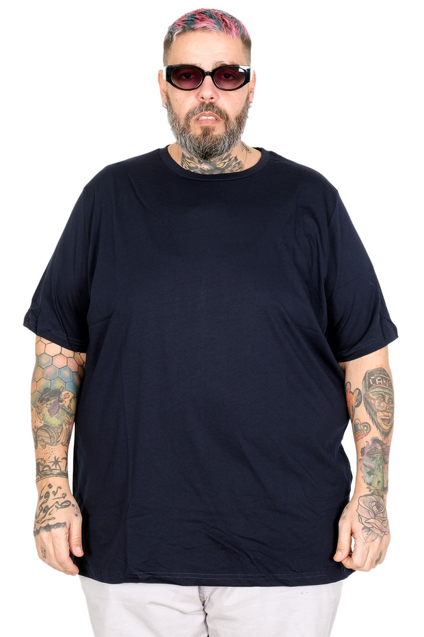 Modexl Mode XL Büyük Beden Unisex T-Shirt Basic 20031 Lacivert