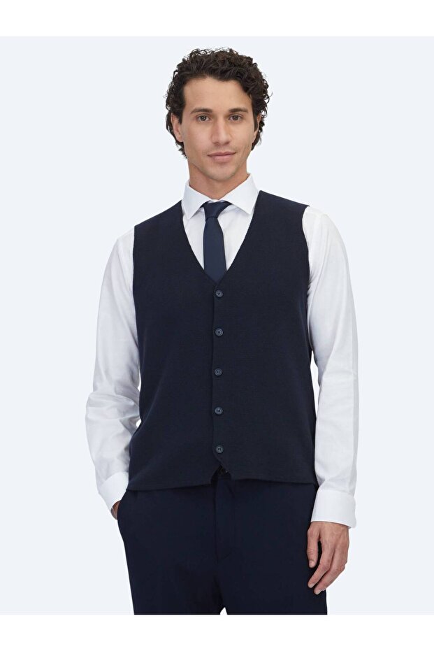 Lacivert Regular Fit Casual Örme Triko Yelek - 1