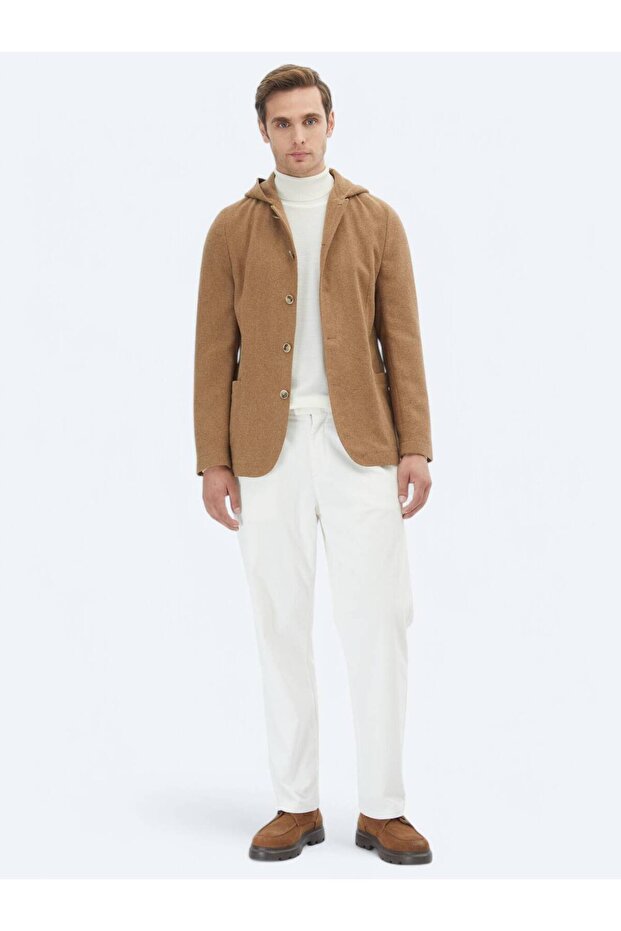 Hazelnut Plain Modern Fit Wool Blend Jacket - 2