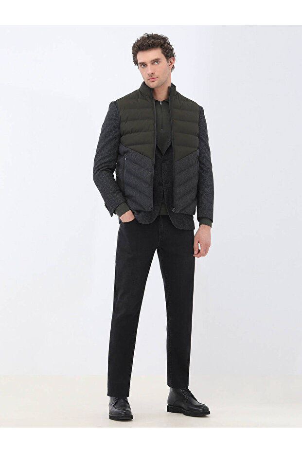 Siyah Desenli Modern Fit Örme Ceket - 3